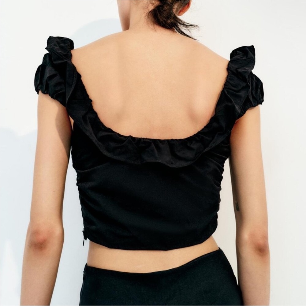 Zara Black Ruffled Crop Top-Large - Picture 3 of 10